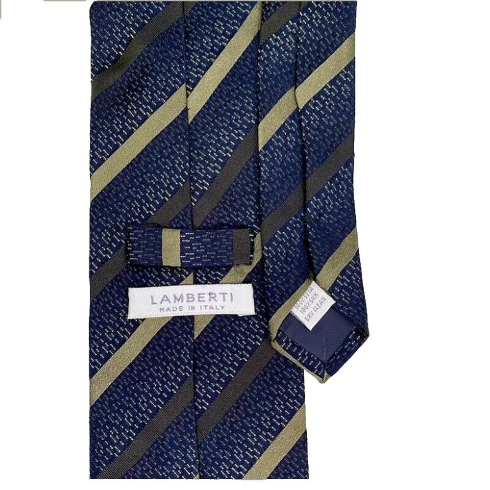 Lamberti Tie Silk Made in Italy Blue Stripe Mens‎